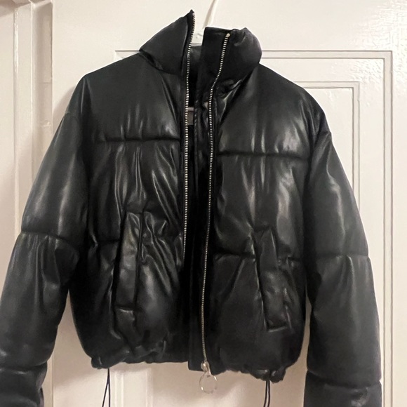 Black leather puffer jacket - Picture 4 of 5